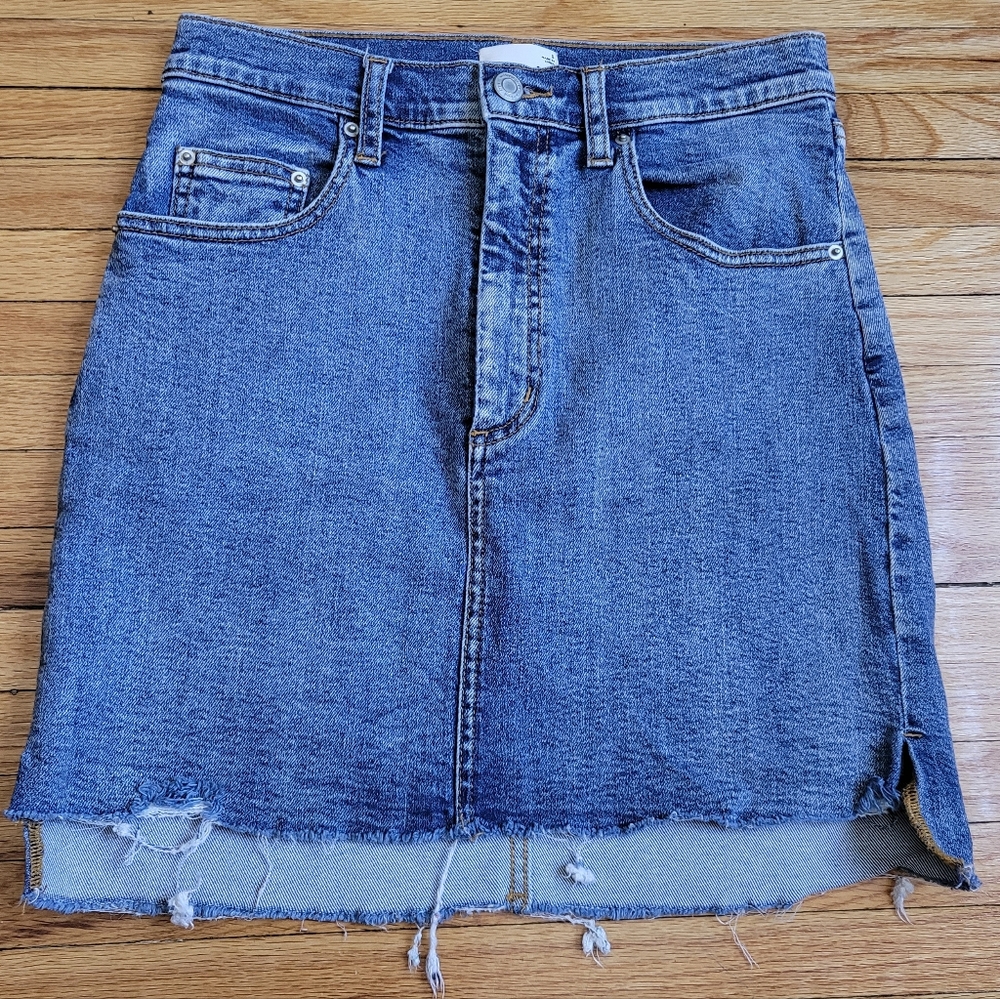 Wilfred Free Denim Mini Skirt With Raw Asymmetrical Step Hem Size 6 Blue
